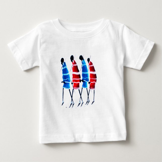 Lycklig People Maasai Warriors Walking Art Print T Shirt (Framsida)