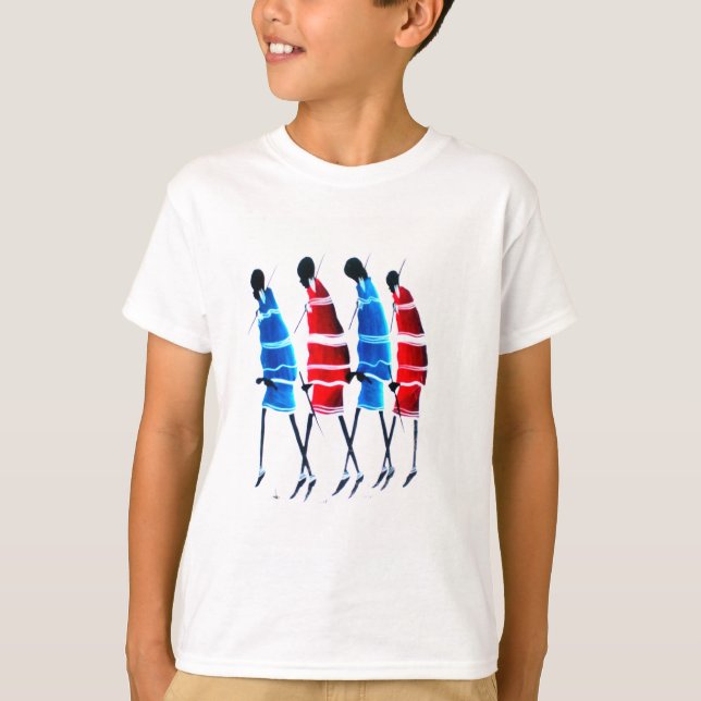 Lycklig People Maasai Warriors Walking Art Print Tee (Framsida)