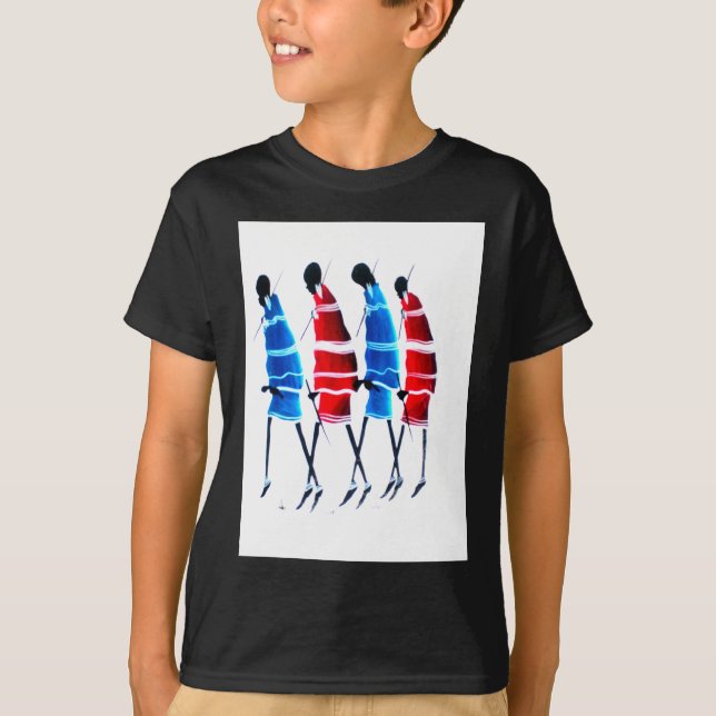 Lycklig People Maasai Warriors Walking Art Print Tee Shirt (Framsida)