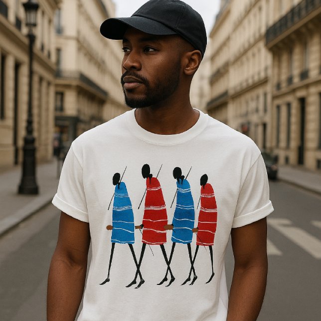 Lycklig People Maasai Warriors Walking Art Print Tröja (Bold Maasai artistry meets Parisian street style in this striking cultural fashion moment)