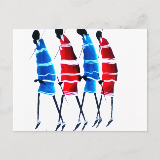 Lycklig People Maasai Warriors Walking Art Print Vykort (Framsida)
