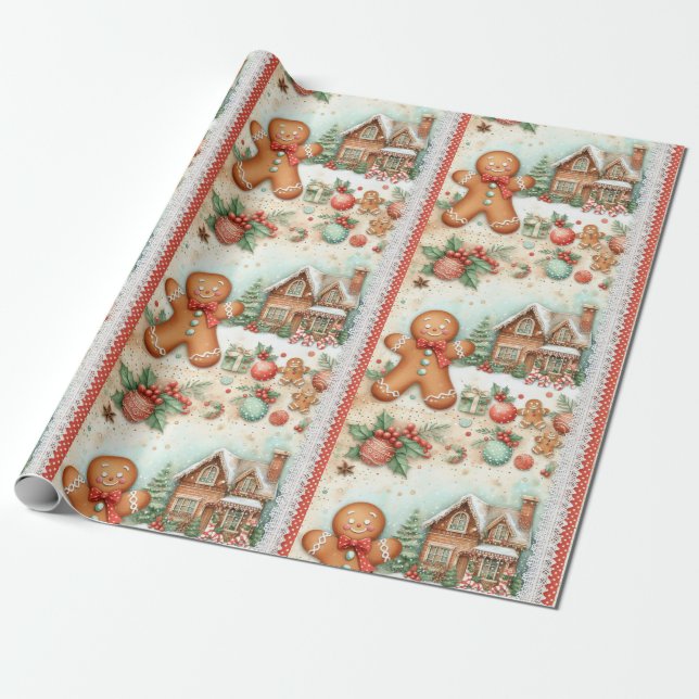Lycklig Pepparkaksgubbe Gingerbröd House Presentpapper (Utrullad)