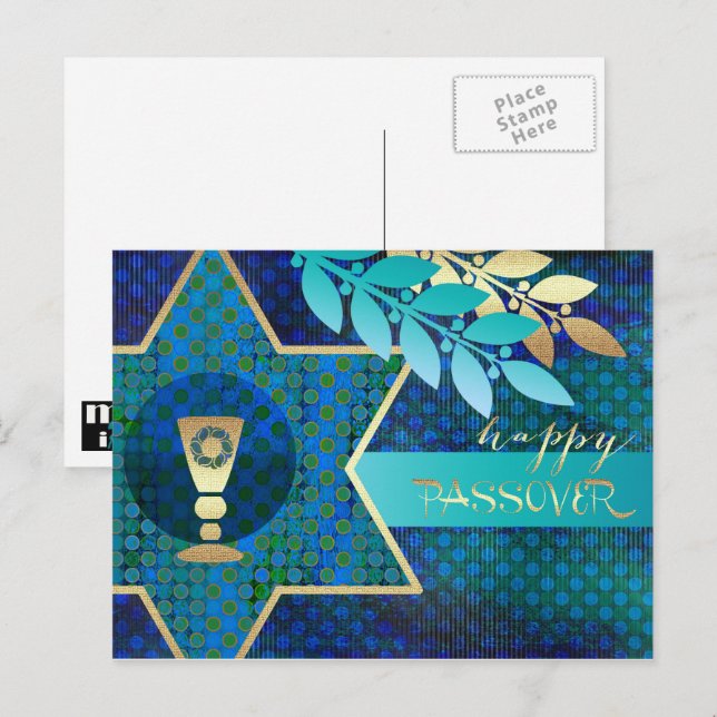 Lycklig Pesach. David och Kiddush Kopp stjärna Vykort (Fram/baksida)