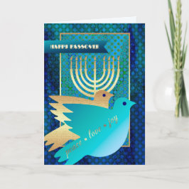 Lycklig Pesach. Fredduvor och Menorah Kort