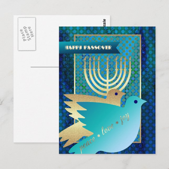 Lycklig Pesach. Fredduvor och Menorah Vykort (Fram/baksida)