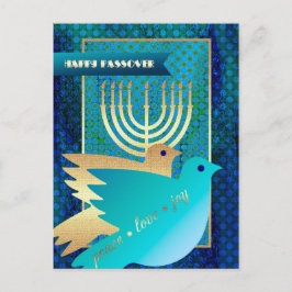 Lycklig Pesach. Fredduvor och Menorah Vykort