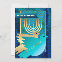 Lycklig Pesach. Fredsduvor och Menorah-kort Kort