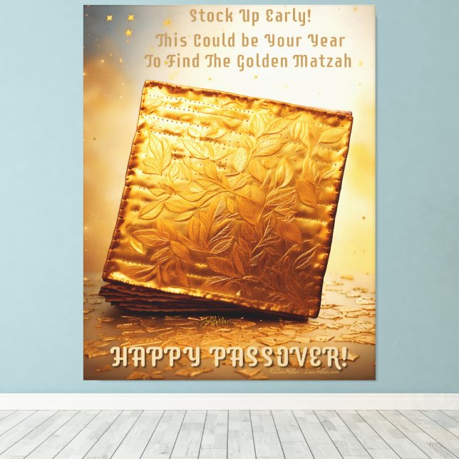 Lycklig Pesach! Golden Matzah Canvastryck (Insitu (trägolv))