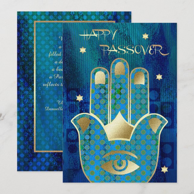 Lycklig Pesach. Hamsa Hand Lucky Symbol Card Kort (Fram/baksida)