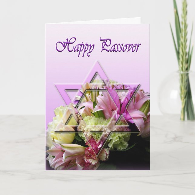 Lycklig Pesach-kort med David-stjärnan och blommor Kort (Framsida)