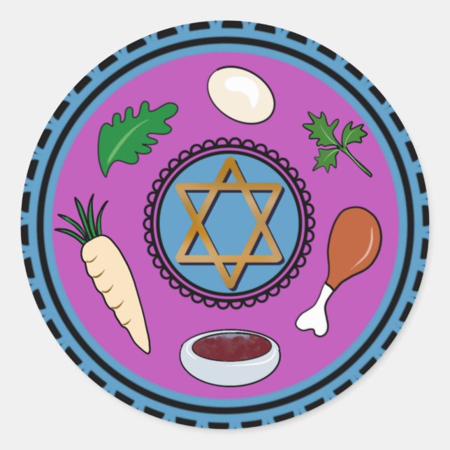 Lycklig Pesach Seder plate Runt Klistermärke (Framsida)