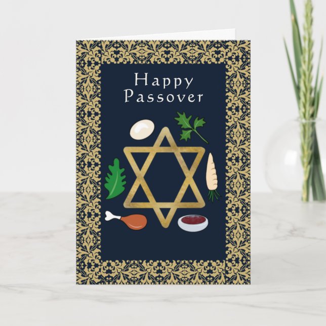 Lycklig Pesach Seder plate Star of David Helgkort (Framsida)