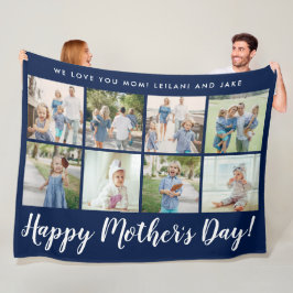 Lycklig Photo Collage Message Navy Blue Fleecefilt