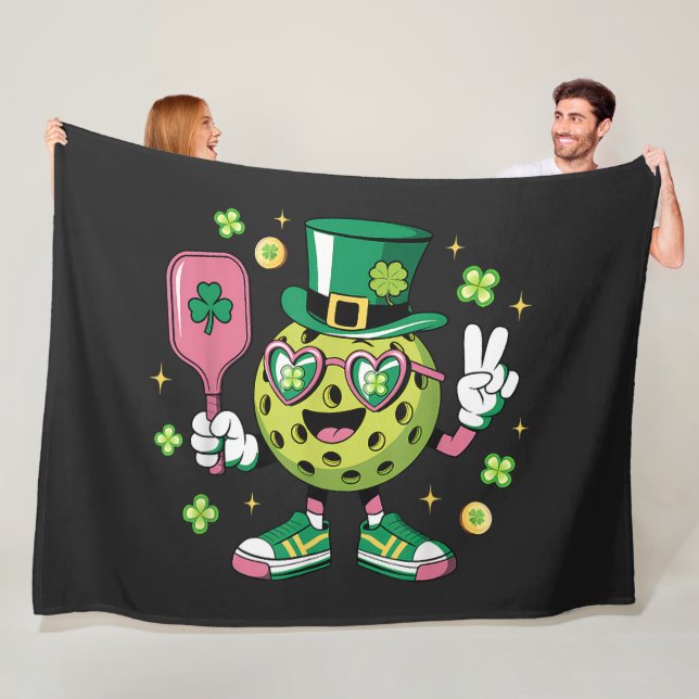Lycklig Pickleball Hatt Irländsk Shamrock Fleecefilt (På plats)