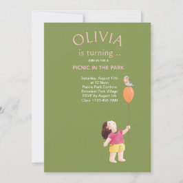 Lycklig Picnic Birthday Kids Girl Garden Party Inbjudningar