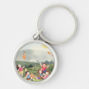 Lycklig Picnic Editable Birthday Kids Garden Farm Rund Silverfärgad Nyckelring