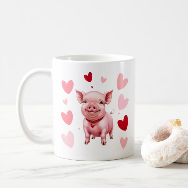 Lycklig Piglet med hearts, Gris Älskare Kaffemugg (Med munk)