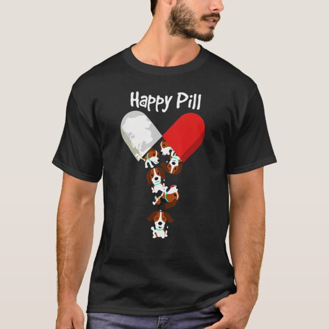 Lycklig Pill Beagle Mamma Pappa T Shirt (Framsida)