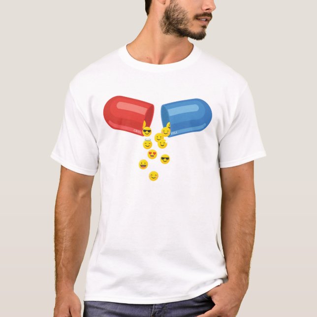 Lycklig Pill: Positiva emotikoner T Shirt (Framsida)
