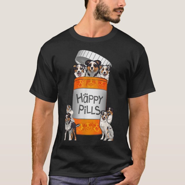 Lycklig Pills Australian shepherd T Shirt (Framsida)