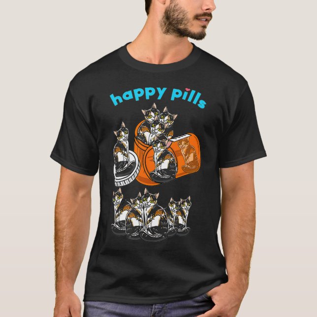 Lycklig Pills Calico Cute Tortoiseshell Kattdjur C T Shirt (Framsida)