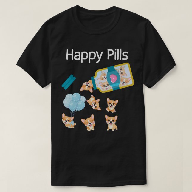 Lycklig Pills Corgi Hundar Cute Corgi Älskare Cool T Shirt (Design framsida)