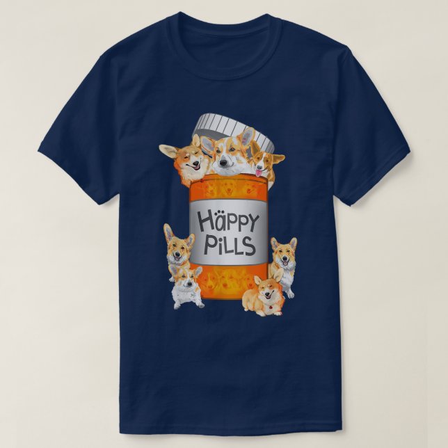 Lycklig Pills Corgi T Shirt (Design framsida)