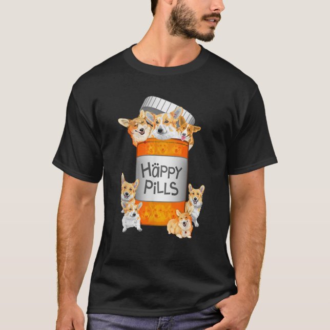 Lycklig Pills Corgi T shirt (Framsida)