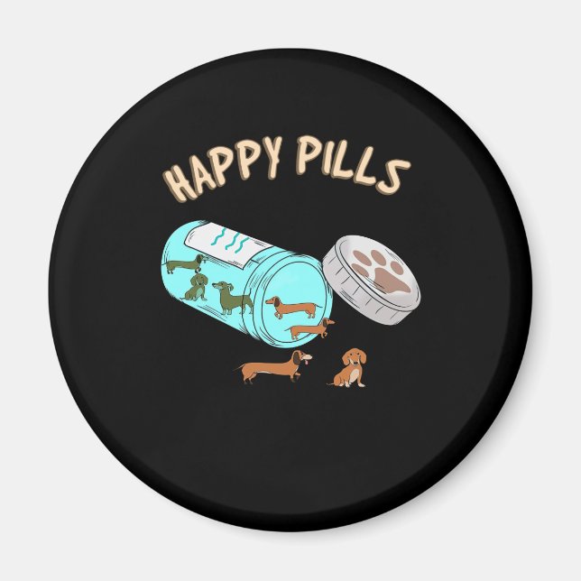 Lycklig Pills Dachshund Cute Hund älskare Magnet (Framsidan)