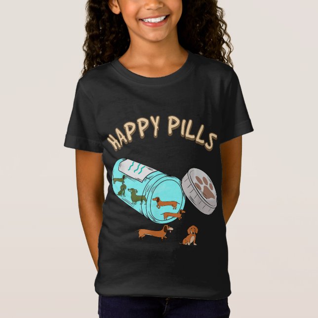 Lycklig Pills Dachshund, Hund älskare Gift T Shirt (Framsida)