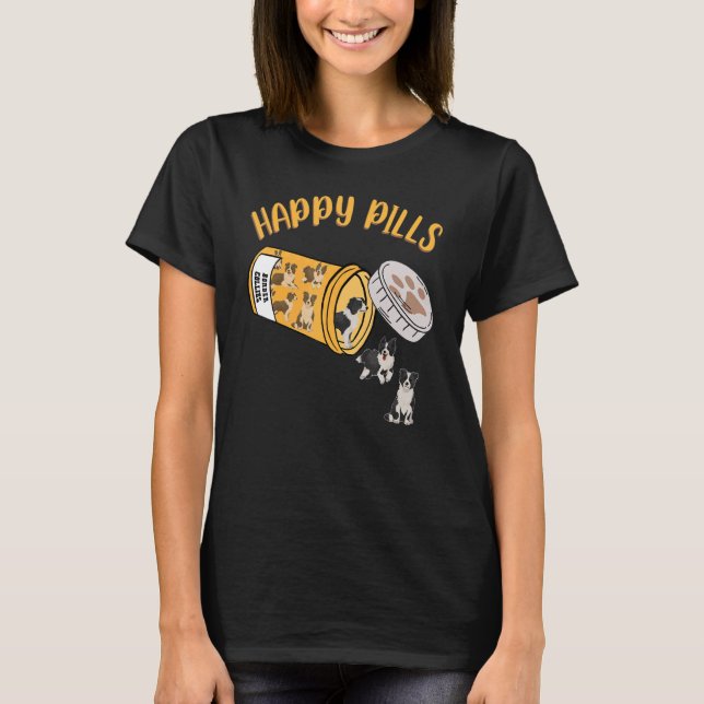Lycklig Pills Gräns Collie Hund T Shirt (Framsida)