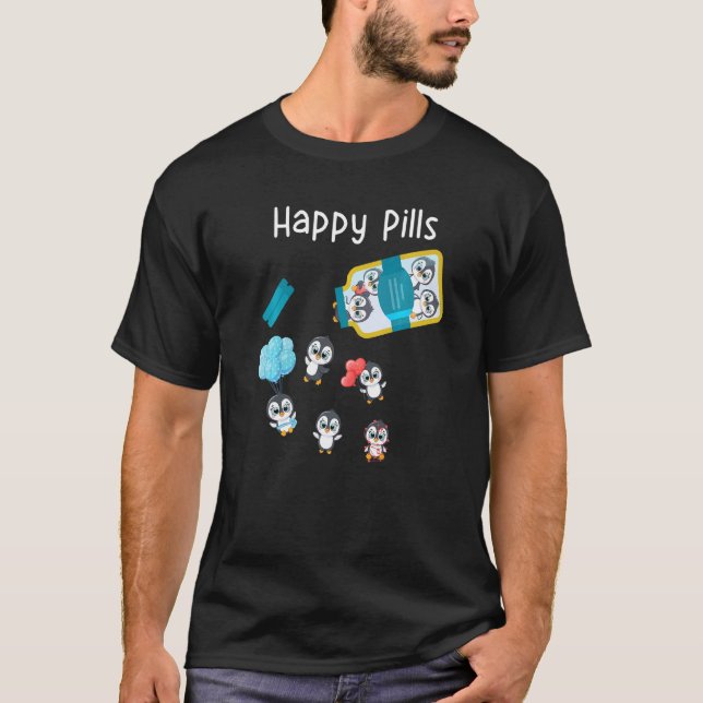 Lycklig Pills Penguin Cute T Shirt (Framsida)