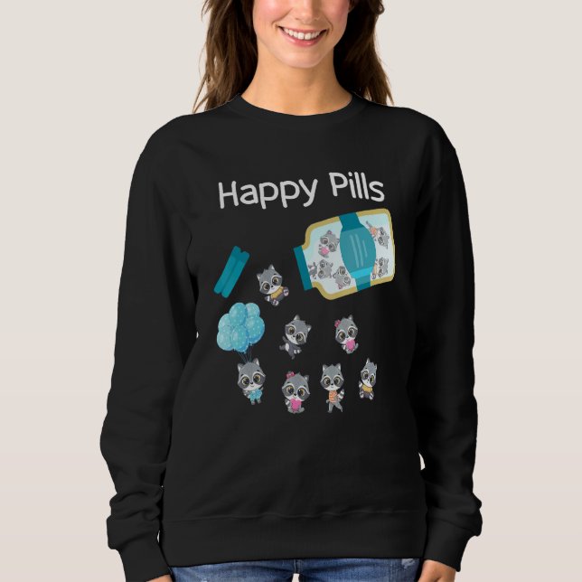 Lycklig Pills Raccoon Cute T Shirt (Framsida)