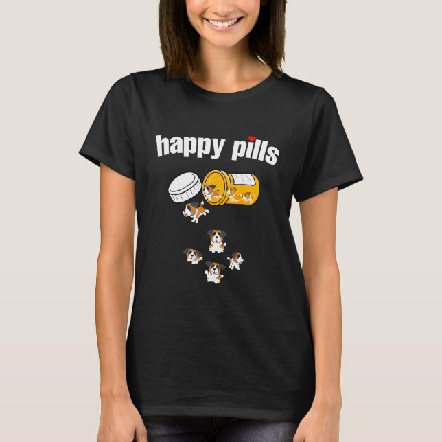 Lycklig Pills Saint Bernard T Shirt (Framsida)
