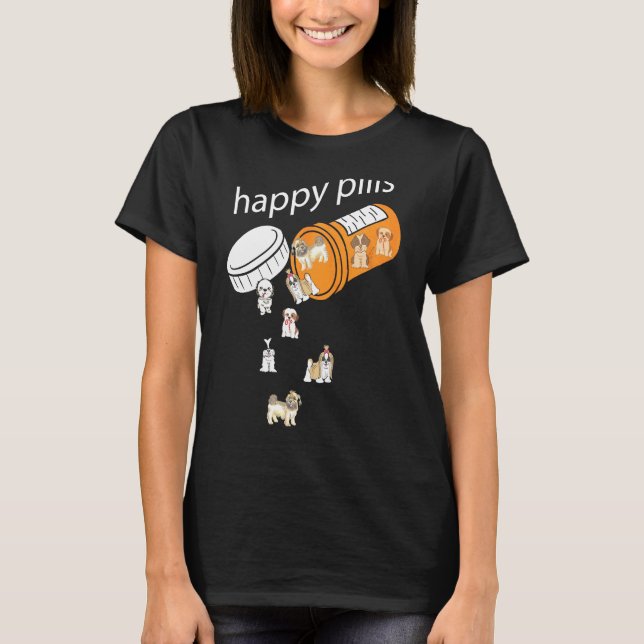 Lycklig Pills Shih Tzu T Shirt (Framsida)