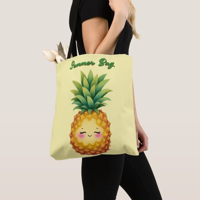 Lycklig Pineapple Summer Tote Bag Tygkasse (Närbild)