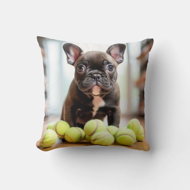 🐕 Lycklig Pinscher-Valp med Tennis boll Kudde (Framsida)