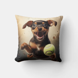 🐕 Lycklig Pinscher-Valp med Tennis boll Kudde
