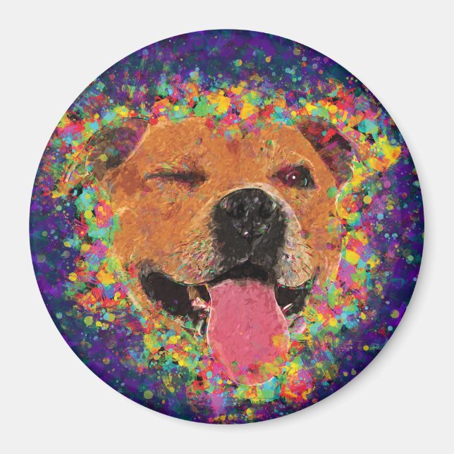 Lycklig Pit Bull Pop Art Magnet (Framsidan)