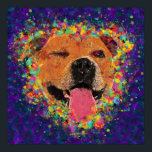 Lycklig Pit Bull Pop Art Poster<br><div class="desc">Färgfull popkonst Lycklig Pit Bull ansikte, lite kylig med en blinkning, mot bakgrund av lila och blå penselpenselpenselpenselpenselpenselpensor. Finns på en rad produkter i min Zazzle-butik, zazzle.com/DoggyStyleStudio. Tillgängliga anpassningsbar-order! Om du vill ha en anpassningsbar porträtt i din hund ska du meddela mig med hjälp av länken "Fråga denna designer" nedan...</div>