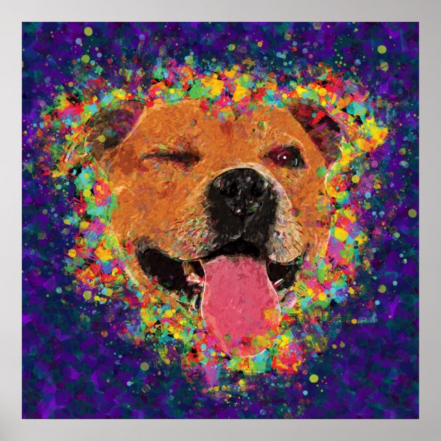 Lycklig Pit Bull Pop Art Poster (Framsidan)