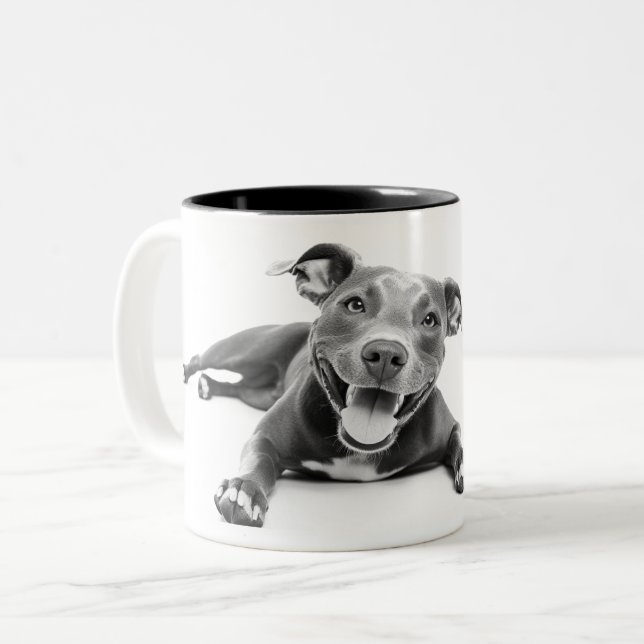 Lycklig Pitbull hund Två-Tonad Mugg (Framsida vänster)