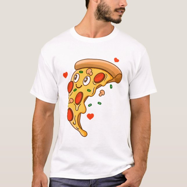 Lycklig Pizza T Shirt (Framsida)