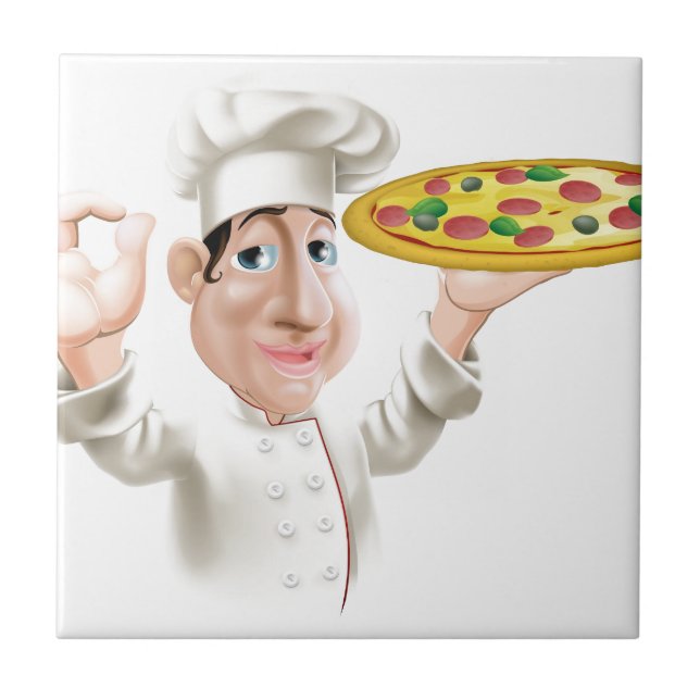 Lycklig Pizzakock Kakelplatta (Framsidan)