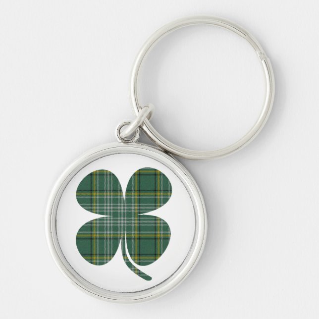 Lycklig plädShamrock Keychain Rund Silverfärgad Nyckelring (Framsidan)