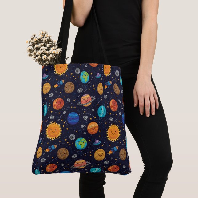 Lycklig Planets Tote Bag Tygkasse (Närbild)