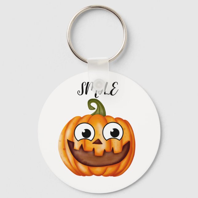 Lycklig polka dots pumpa thanksgiving nyckelring (Framsida)