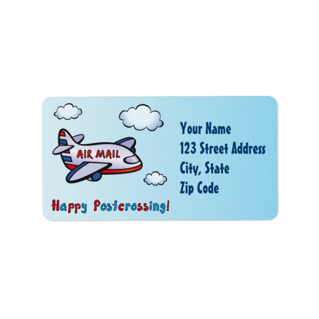 Lycklig Postcross! - Flygpost. Adressetikett (Framsidan)