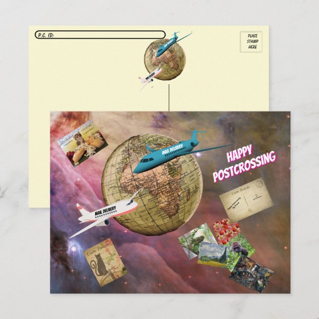 Lycklig Postcross - Mail Värld runt Vykort (Fram/baksida)