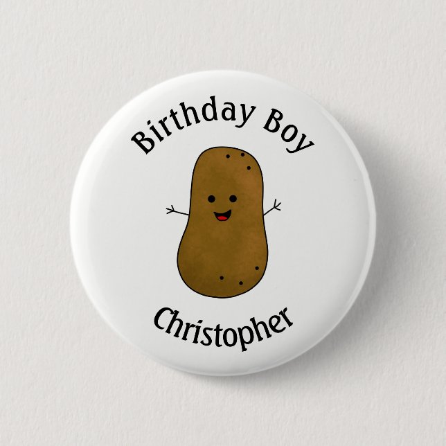 Lycklig Potato Birthday Personlig Knapp (Framsida)